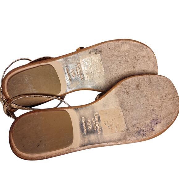 Kate spade Cove Sandals Gold snake print strappy flat sandals metallic flats 9.5 - Picture 4 of 6